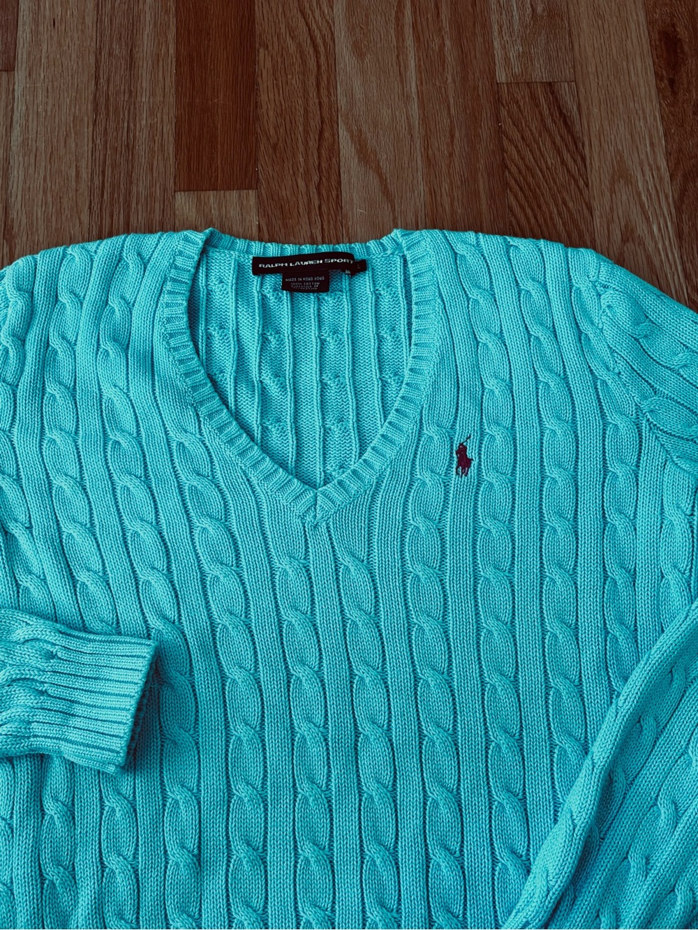 Polo by Ralph Lauren V-Neck Cable Sweater - Aqua Blue - Picture 4 of 12